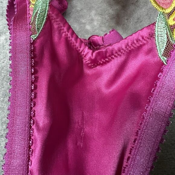 For Love & Lemons Lingerie Medium Teddy Pink Floral Cut Out Strappy Thong - Picture 4 of 11